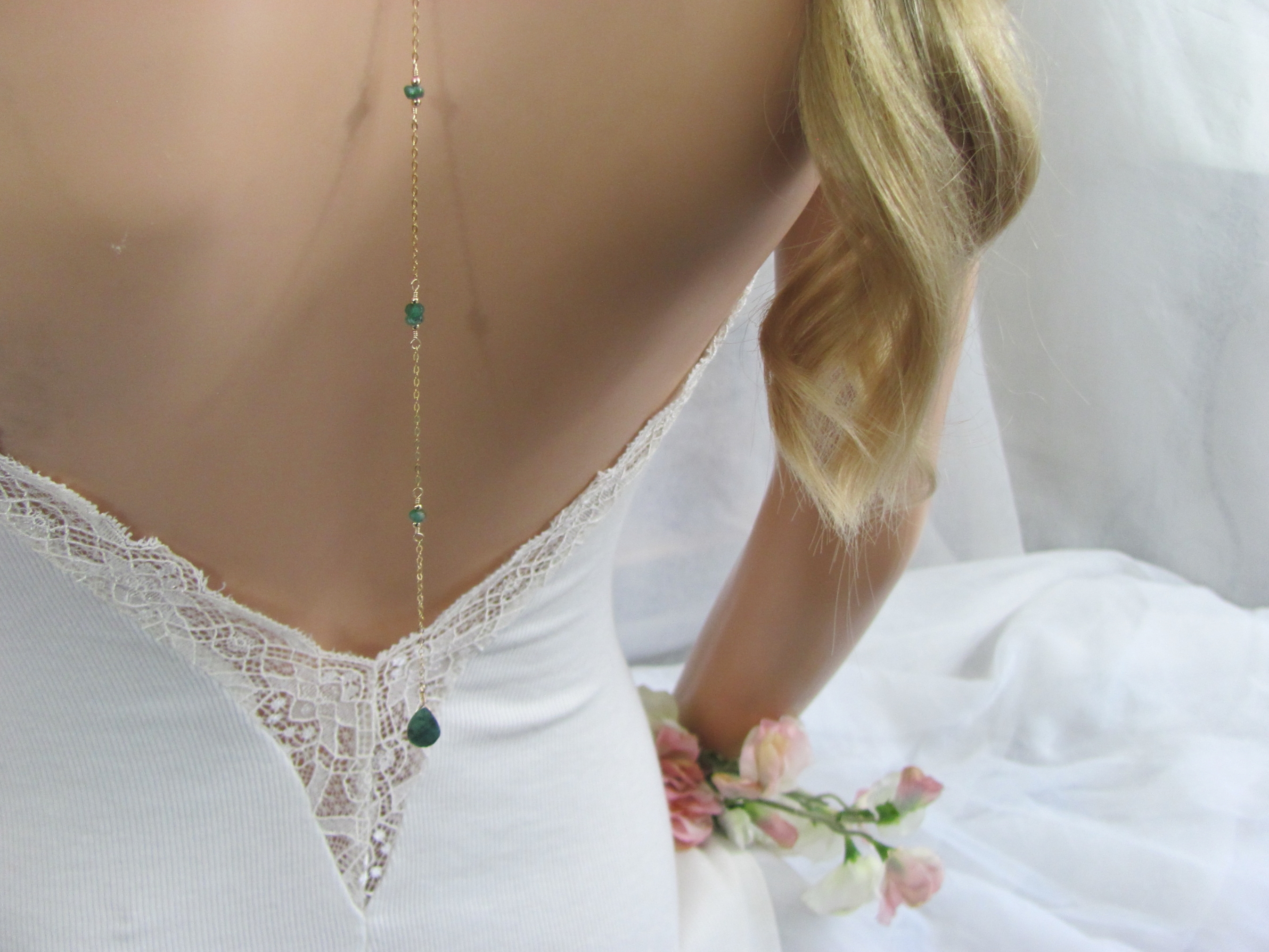 Boho Wedding Backdrop Necklace with Raw Emerald