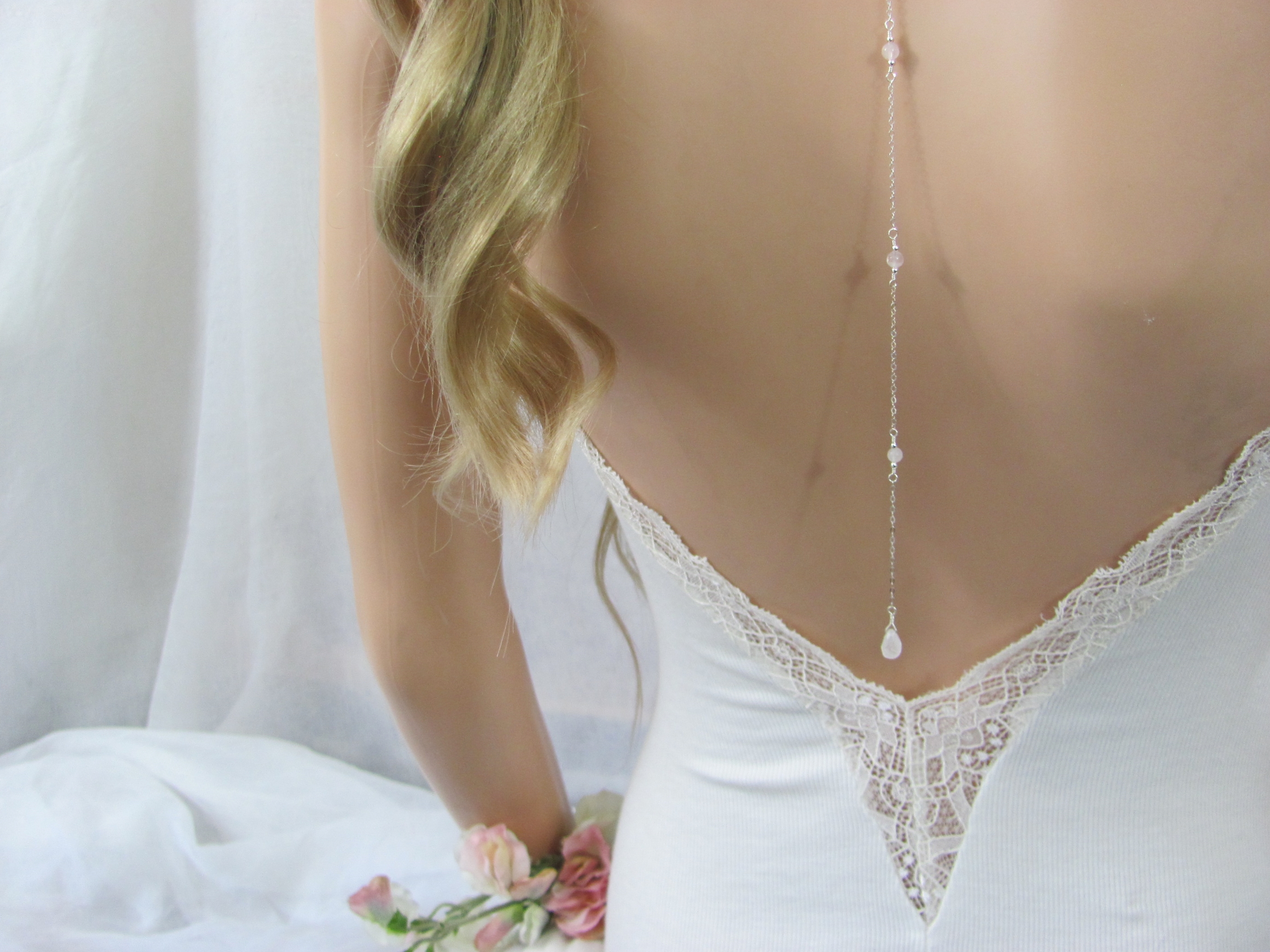 Rose Quartz Bride Necklace, Wedding Backdrop