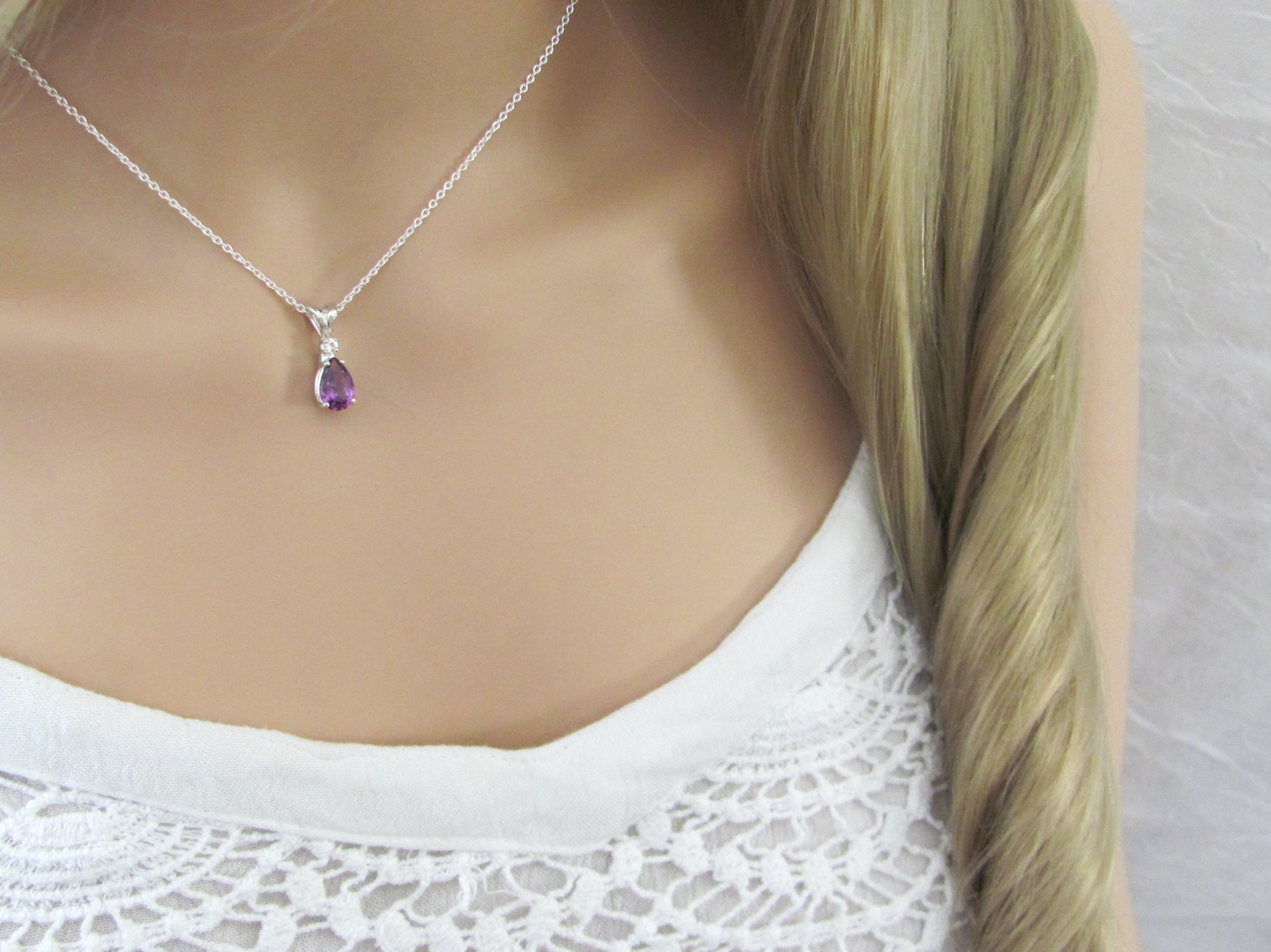 Alexandrite Necklace Pear Cut in Sterling Silver
