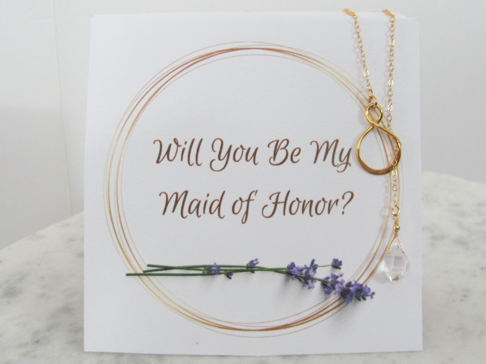 Maid of Honor Proposal Box, Herkimer Diamond Lariat Necklace