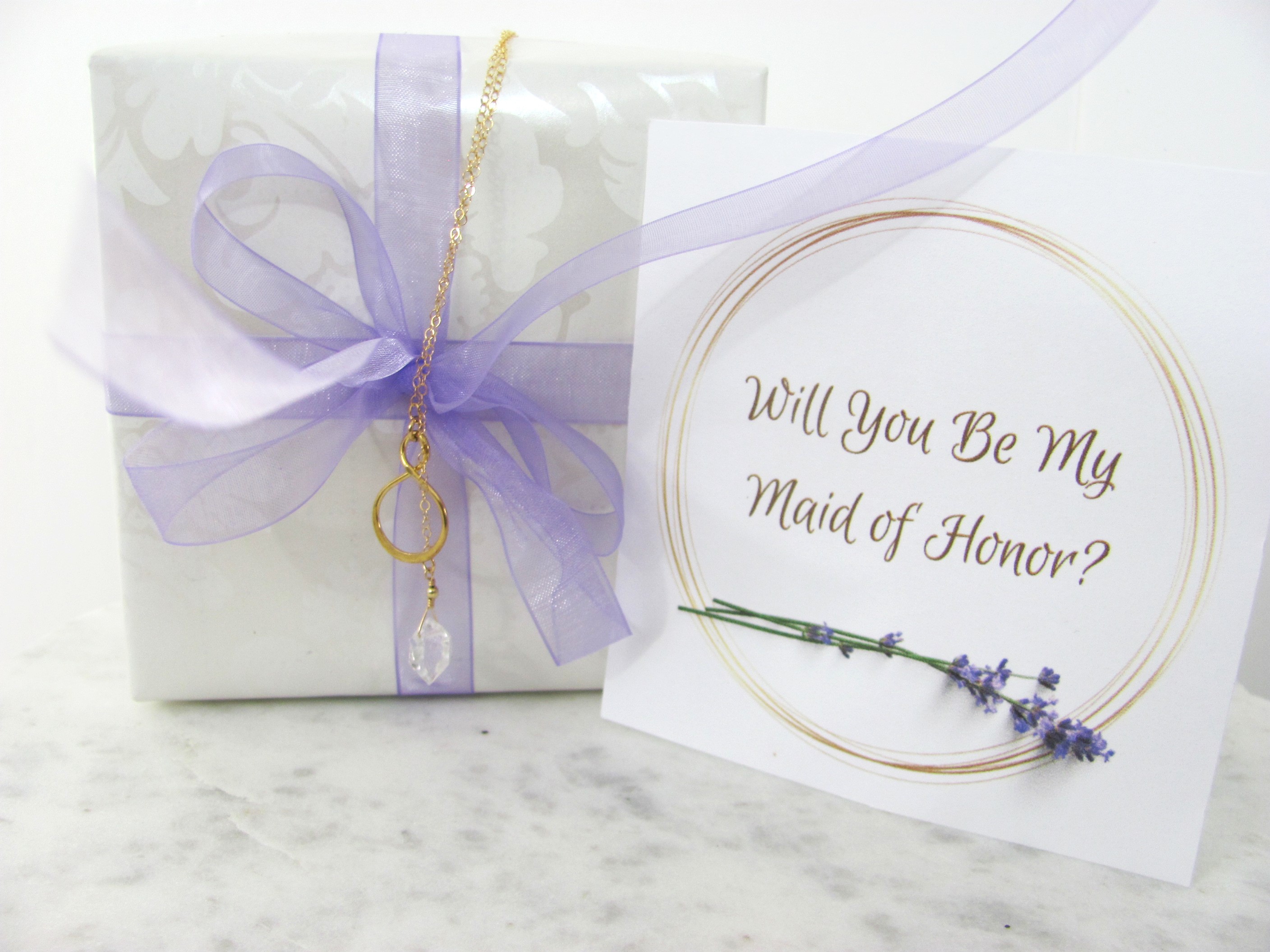 Maid of Honor Proposal Box, Herkimer Diamond Lariat Necklace