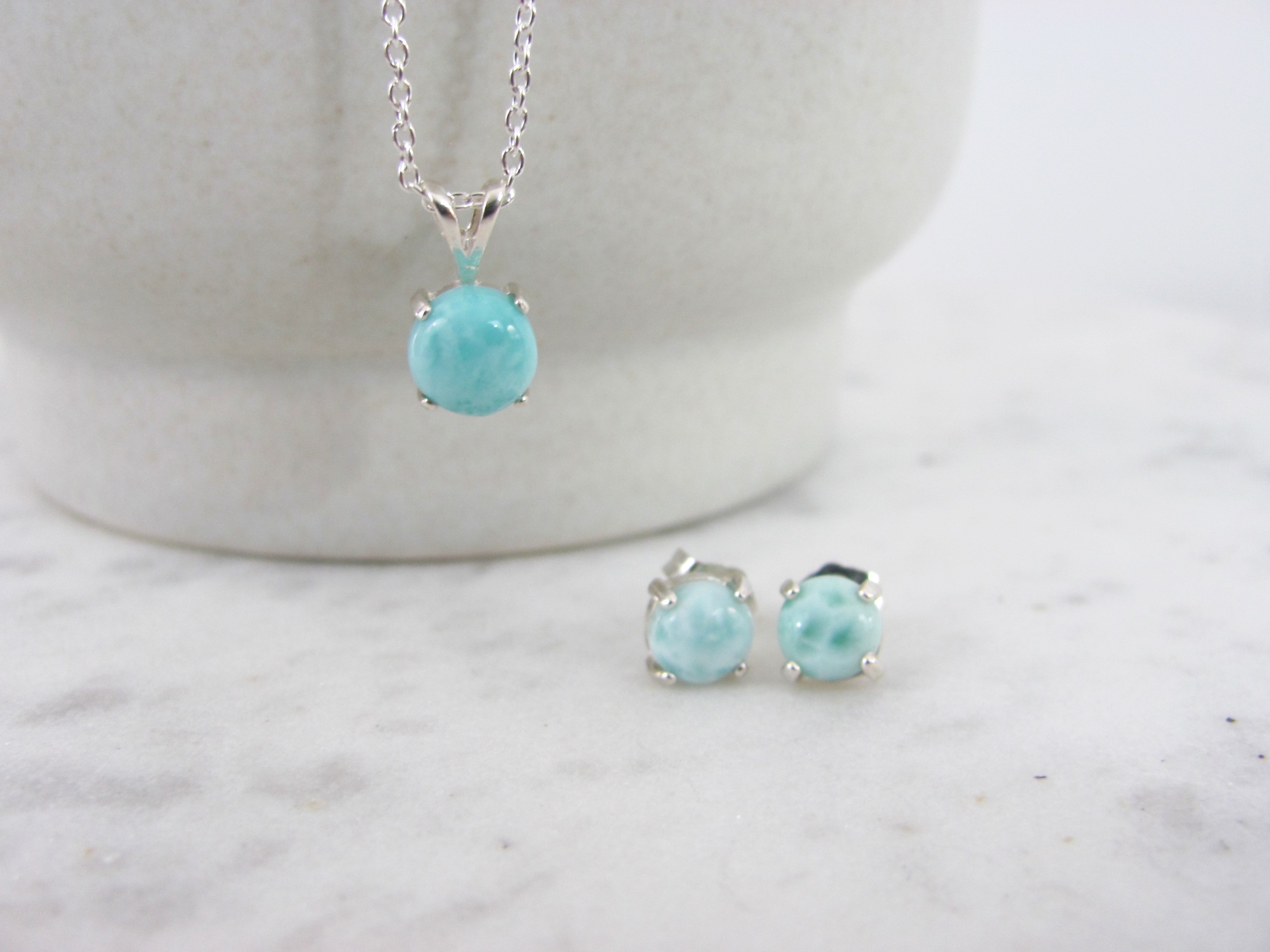 Natural Larimar Jewelry Set, Necklace and Earrings