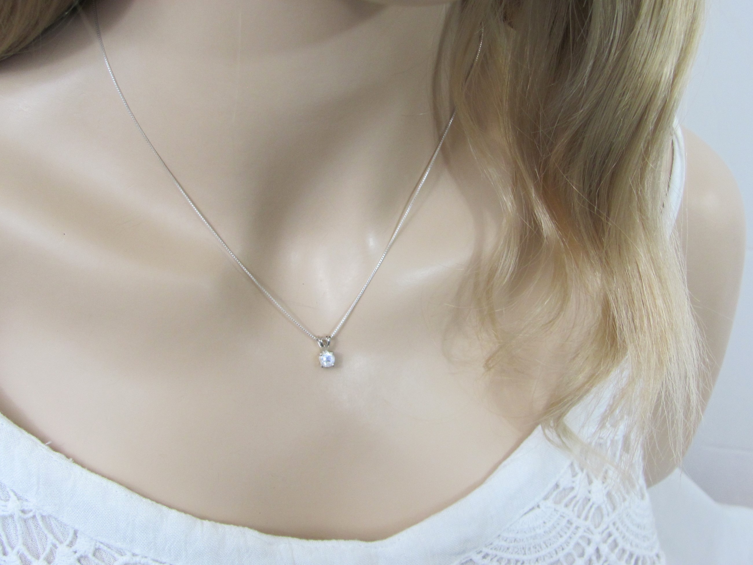 Tiny Faceted Moonstone Pendant with Sterling Silver Chain