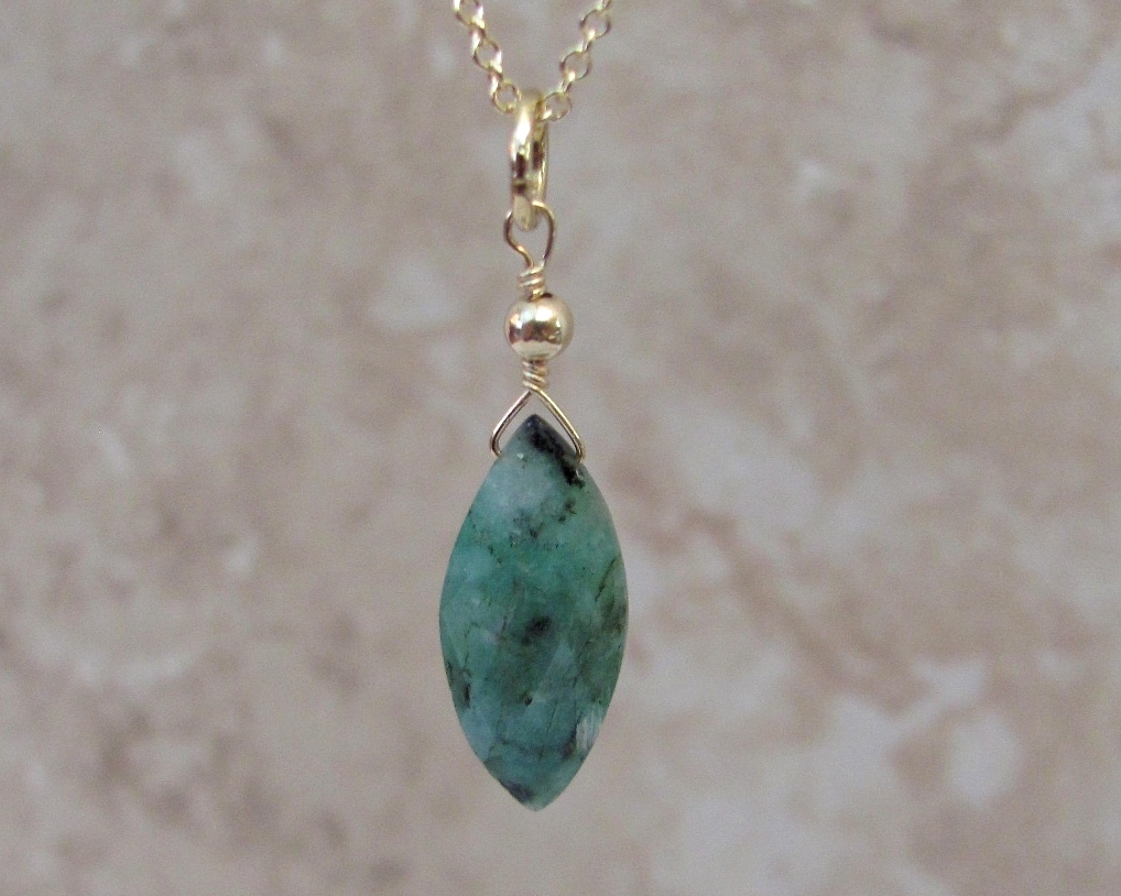 Raw Emerald Necklace with Sterling Silver or Gold Filled Chain