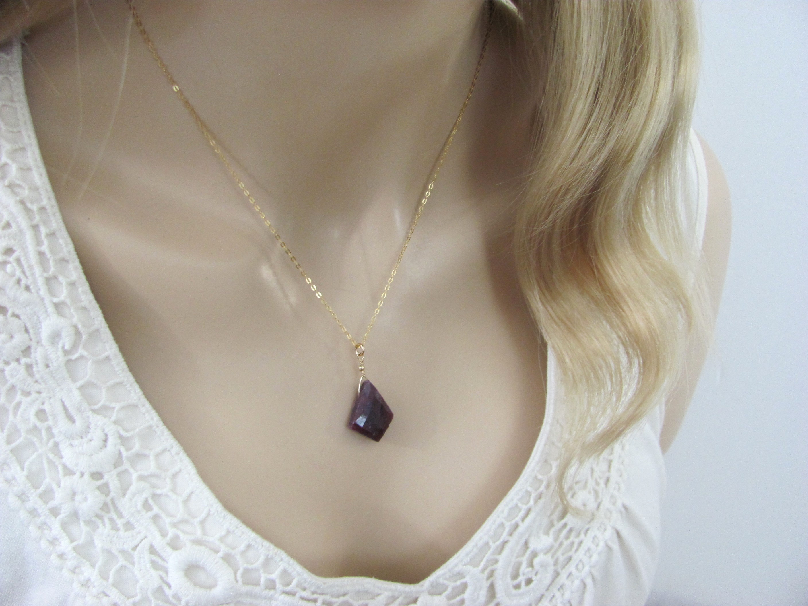 Raw Ruby Pendant Necklace