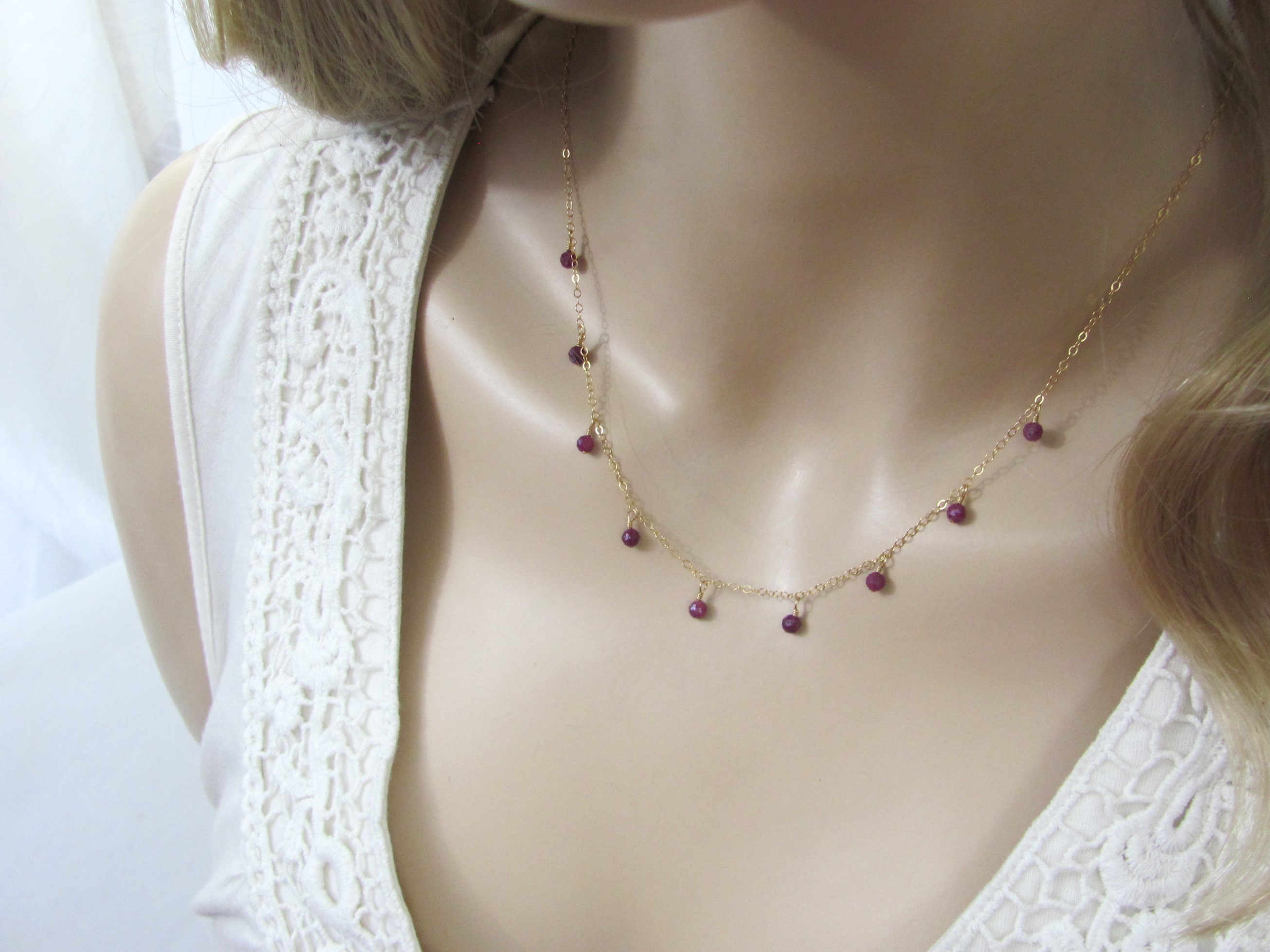 Raw Ruby Dangle Necklace, Birthstone Jewelry