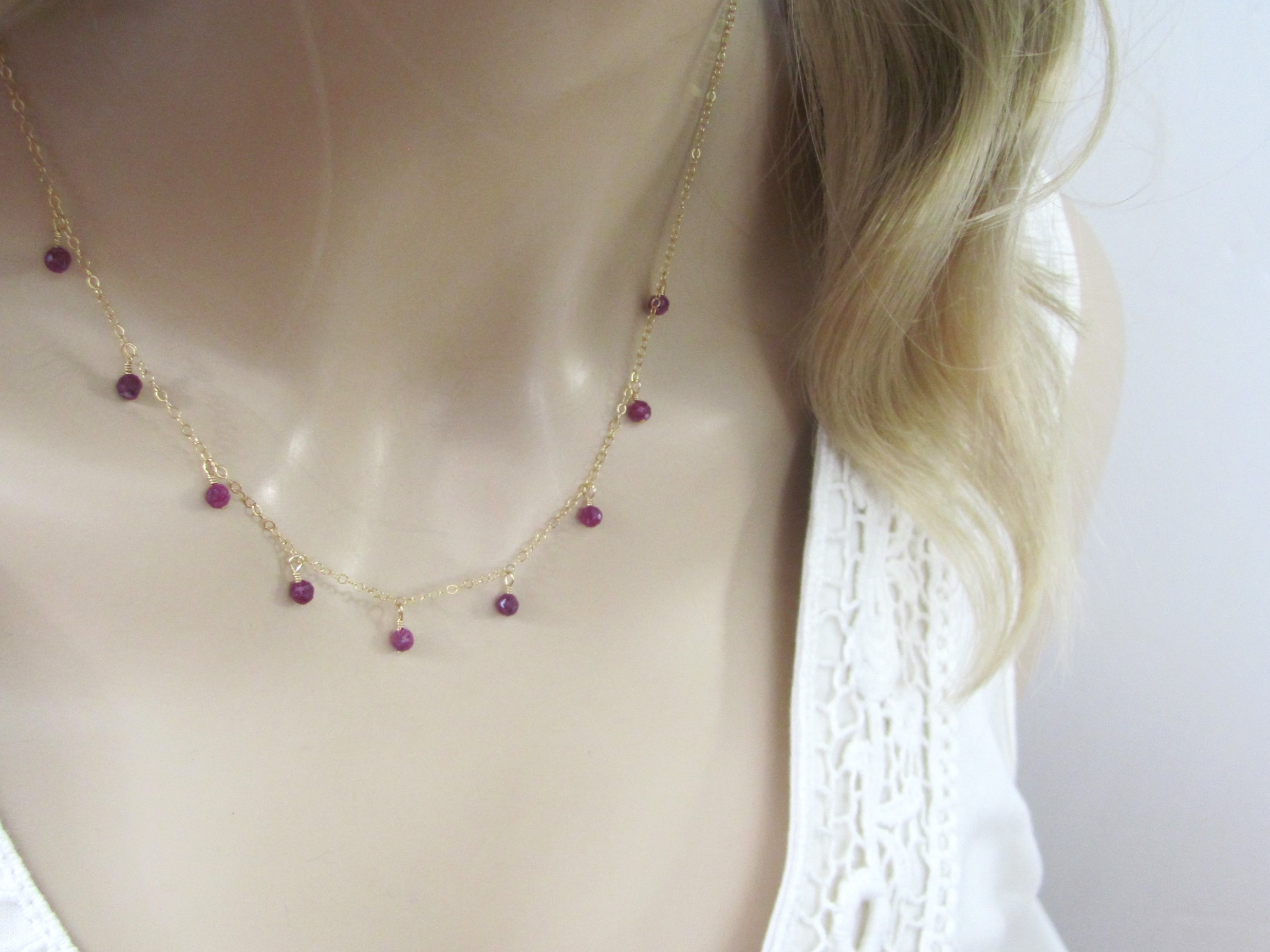 Ruby Dangle Necklace, July Birthstone Jewelry
