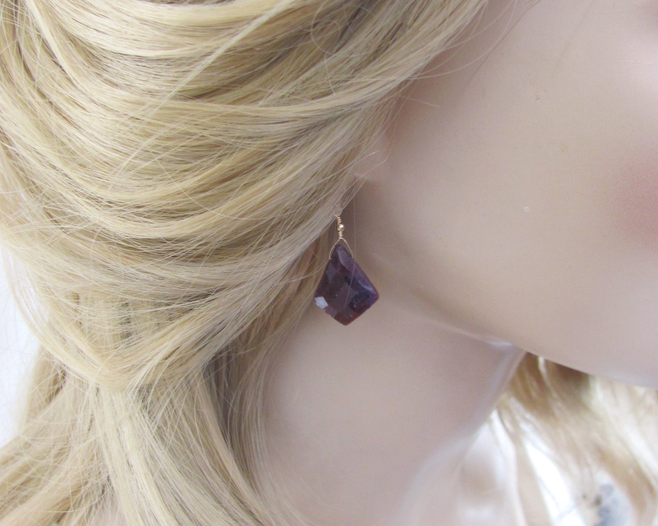 Raw Stone Ruby Earrings, Boho Jewelry