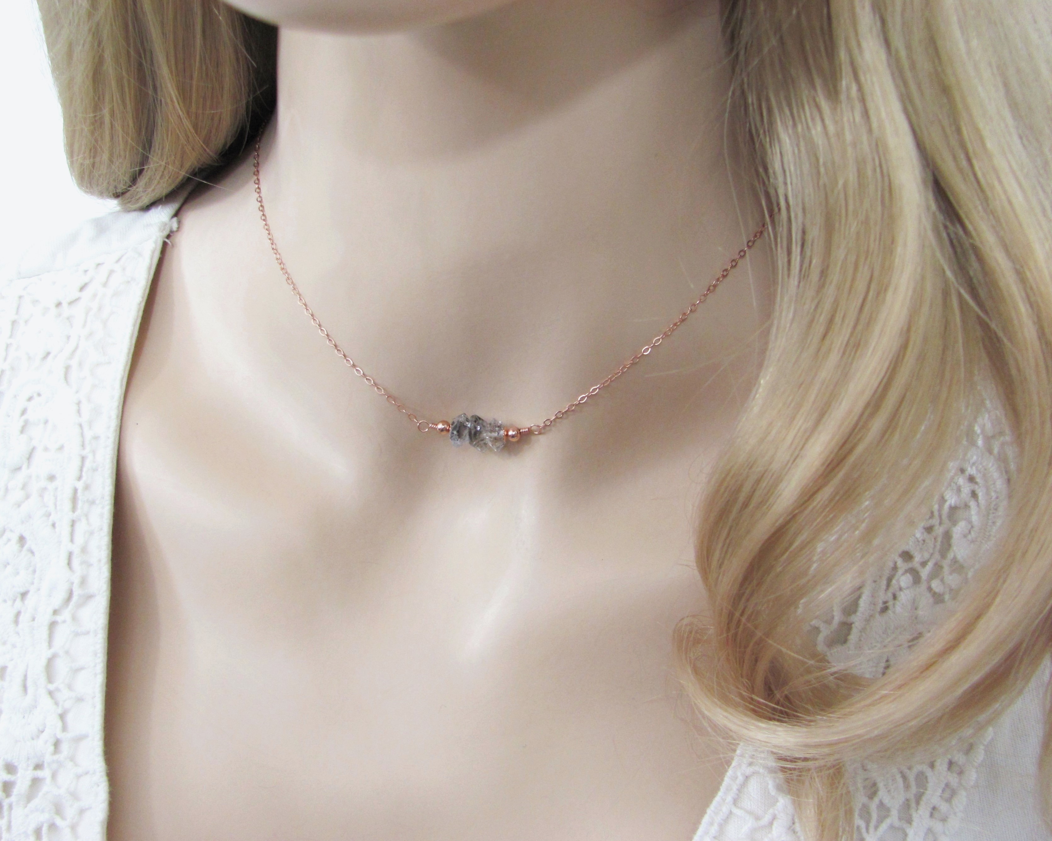 Salt and Pepper Backdrop Necklace with Herkimer Diamonds