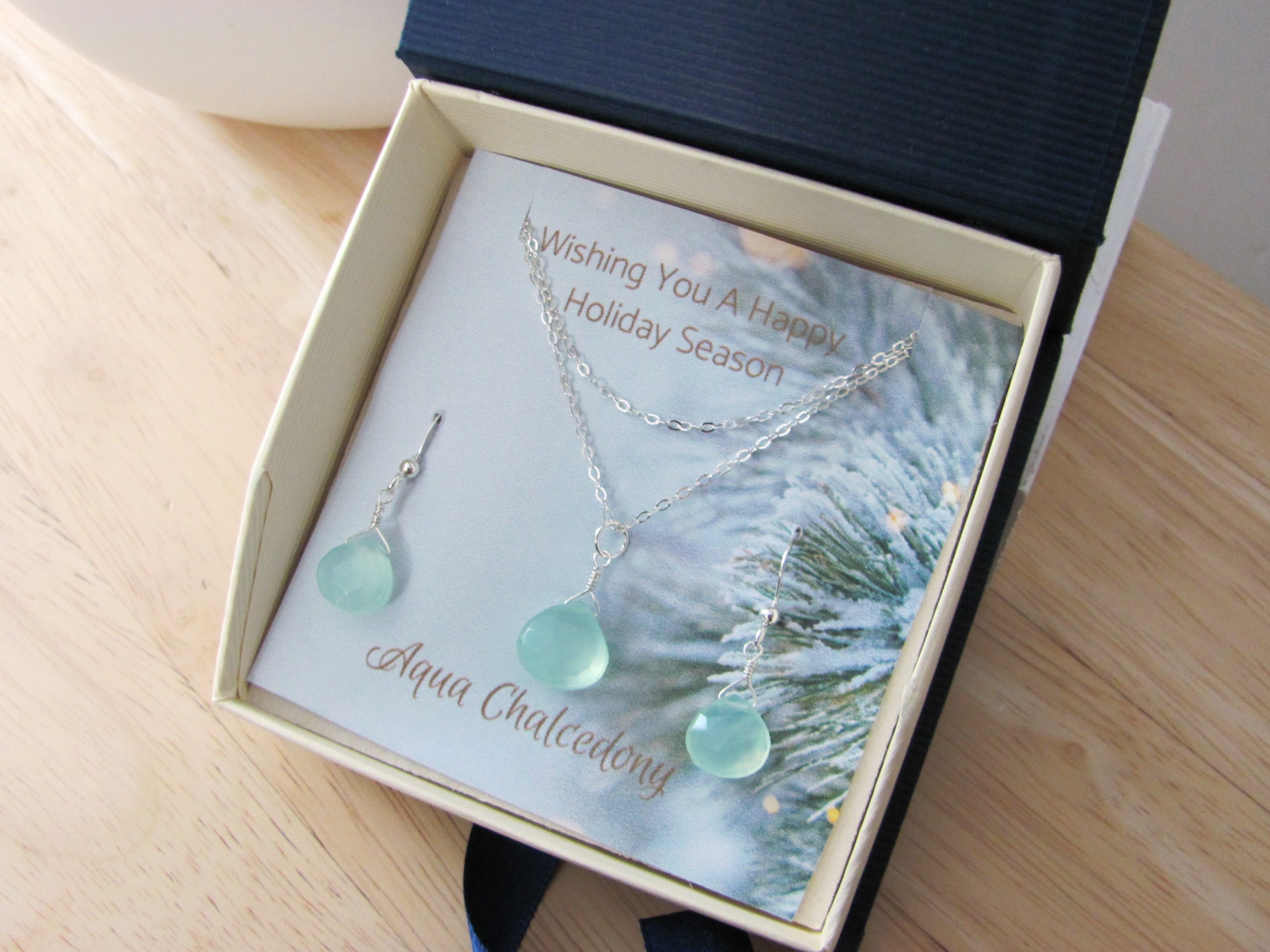 Chalcedony Jewelry Set, Necklace and Earring Gift
