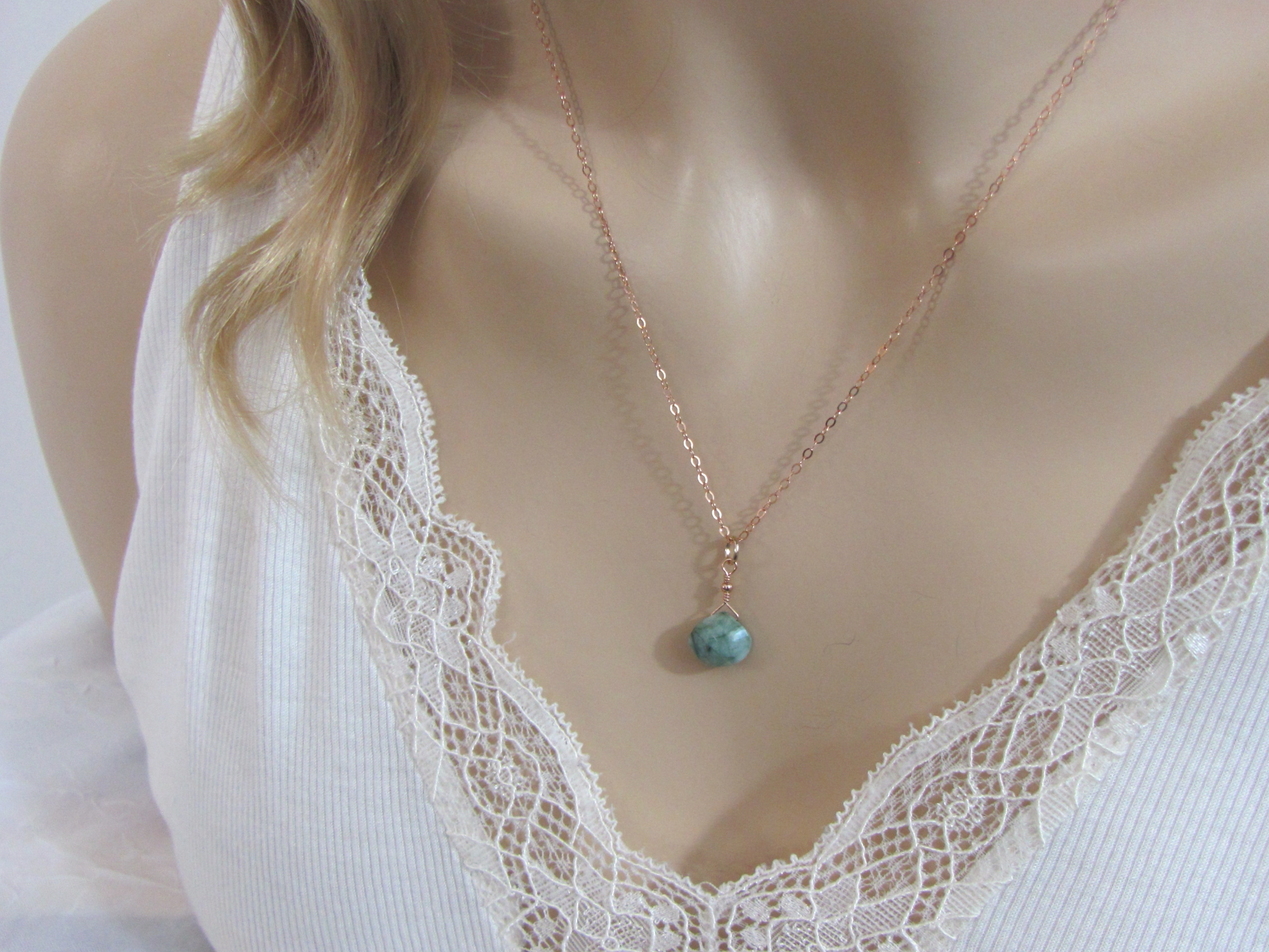 Natural Emerald Birthstone Set, Necklace and Earrings