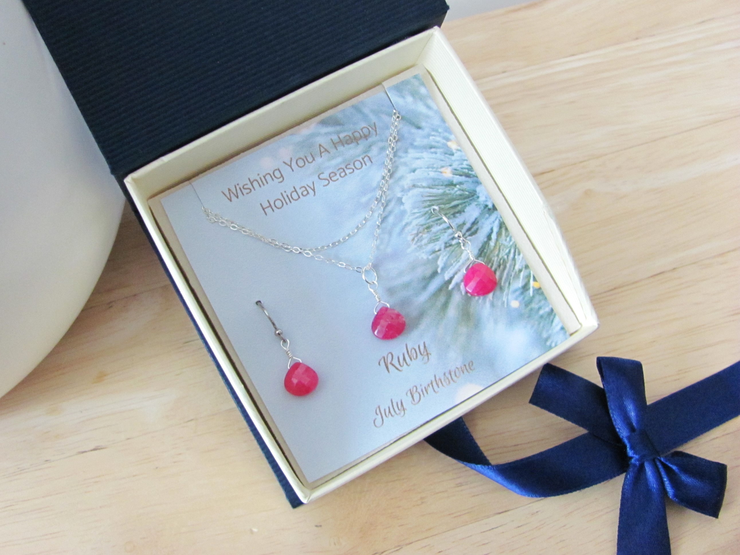 Ruby Necklace and Earring Set, Holiday Gift