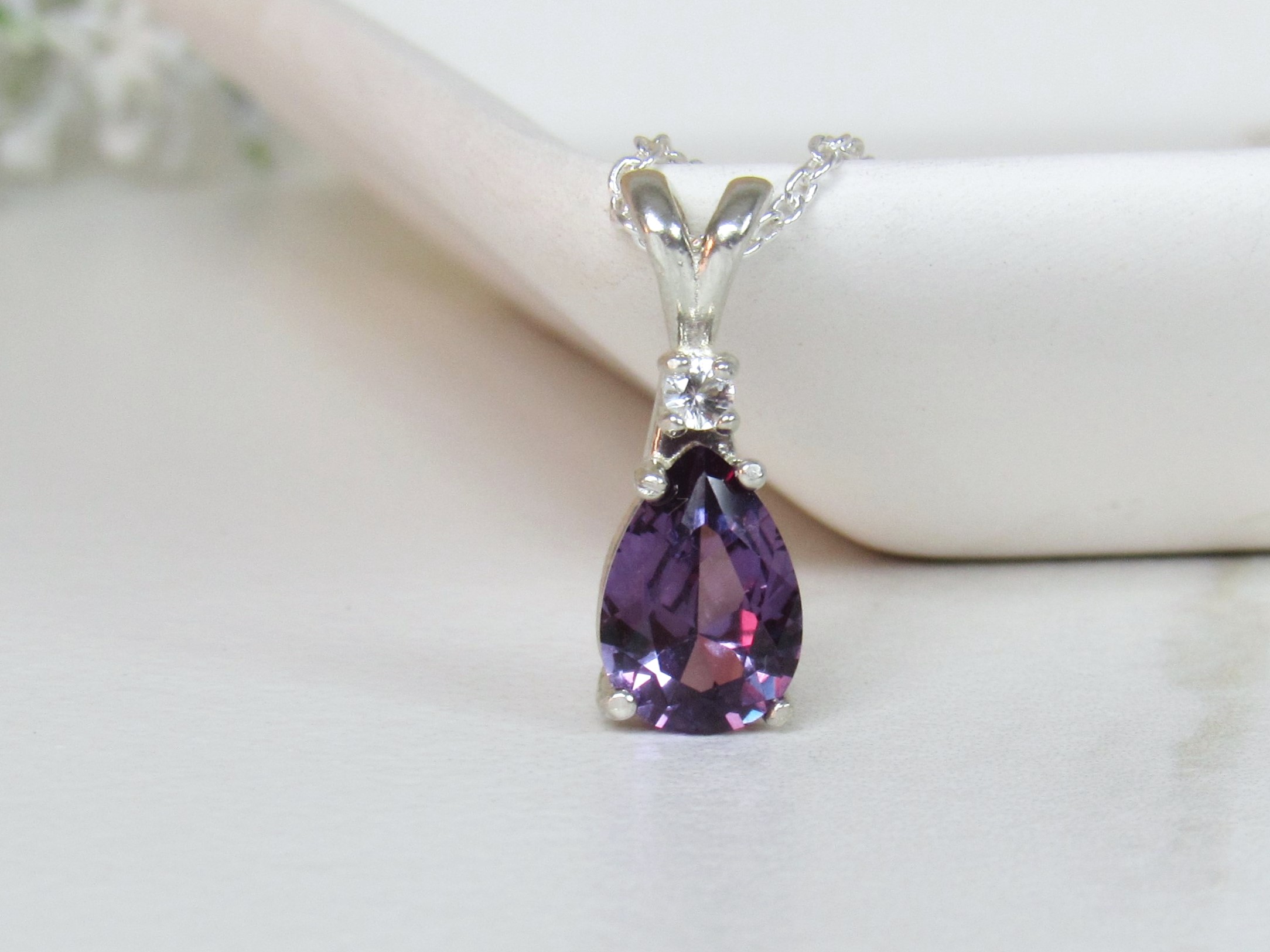 Alexandrite Necklace Pear Cut in Sterling Silver