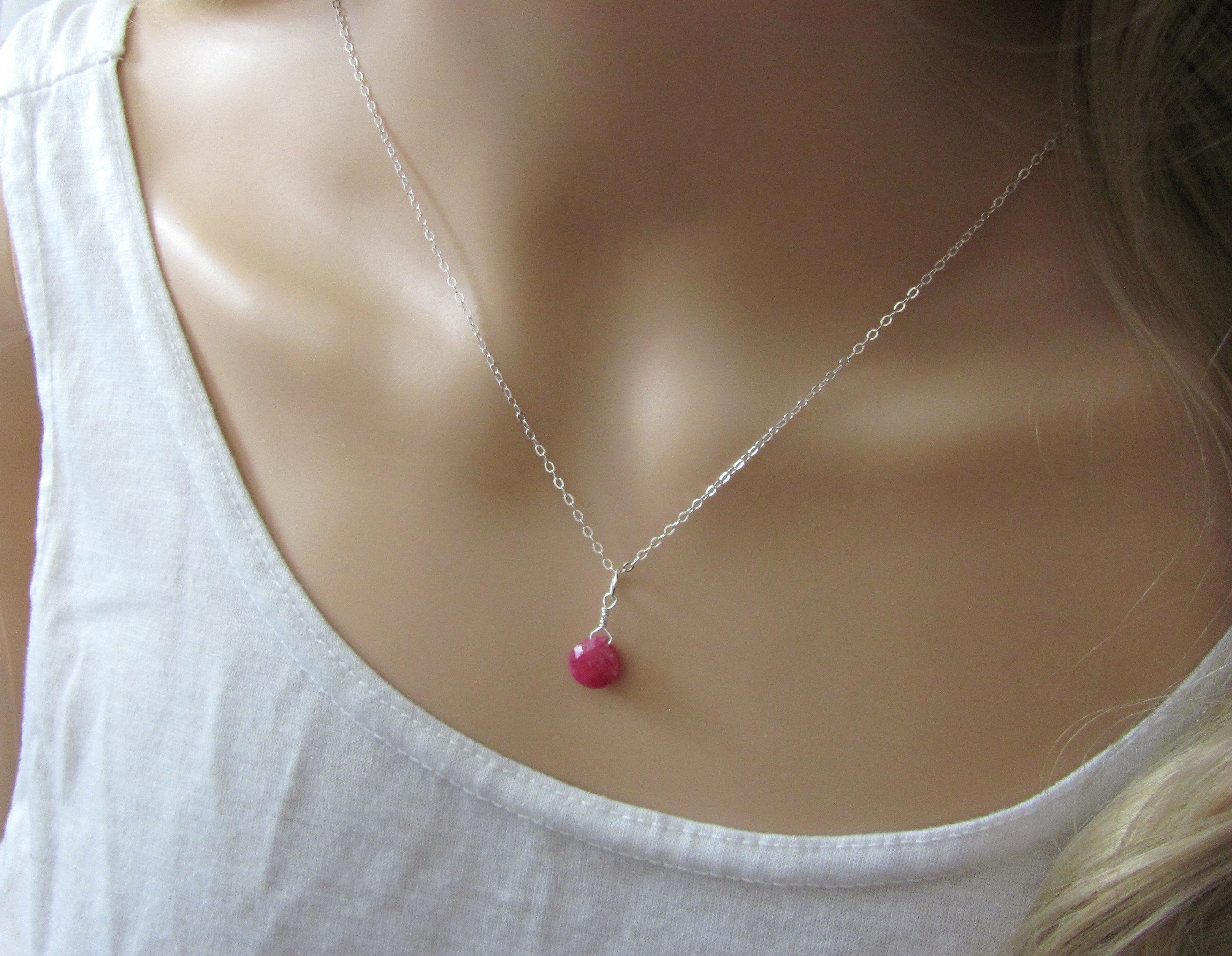 Dainty Ruby Necklace in Sterling Silver