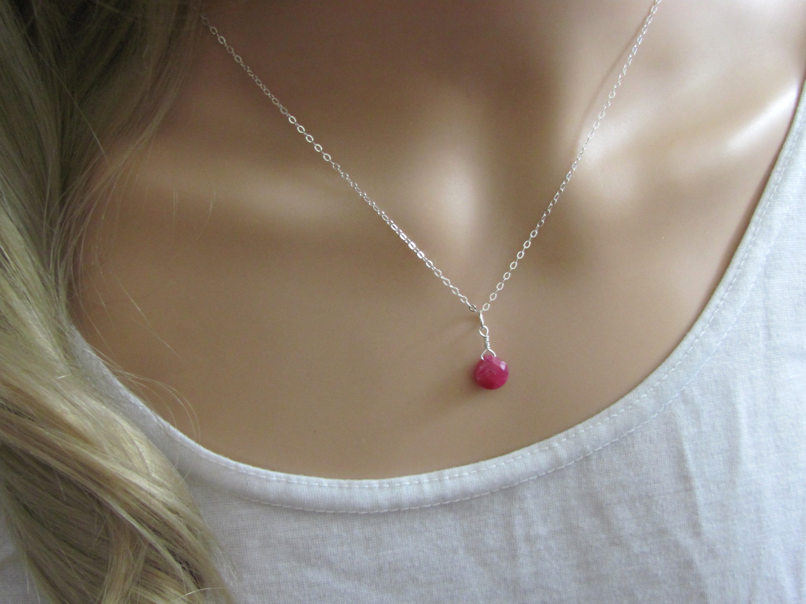 Dainty Ruby Necklace in Sterling Silver