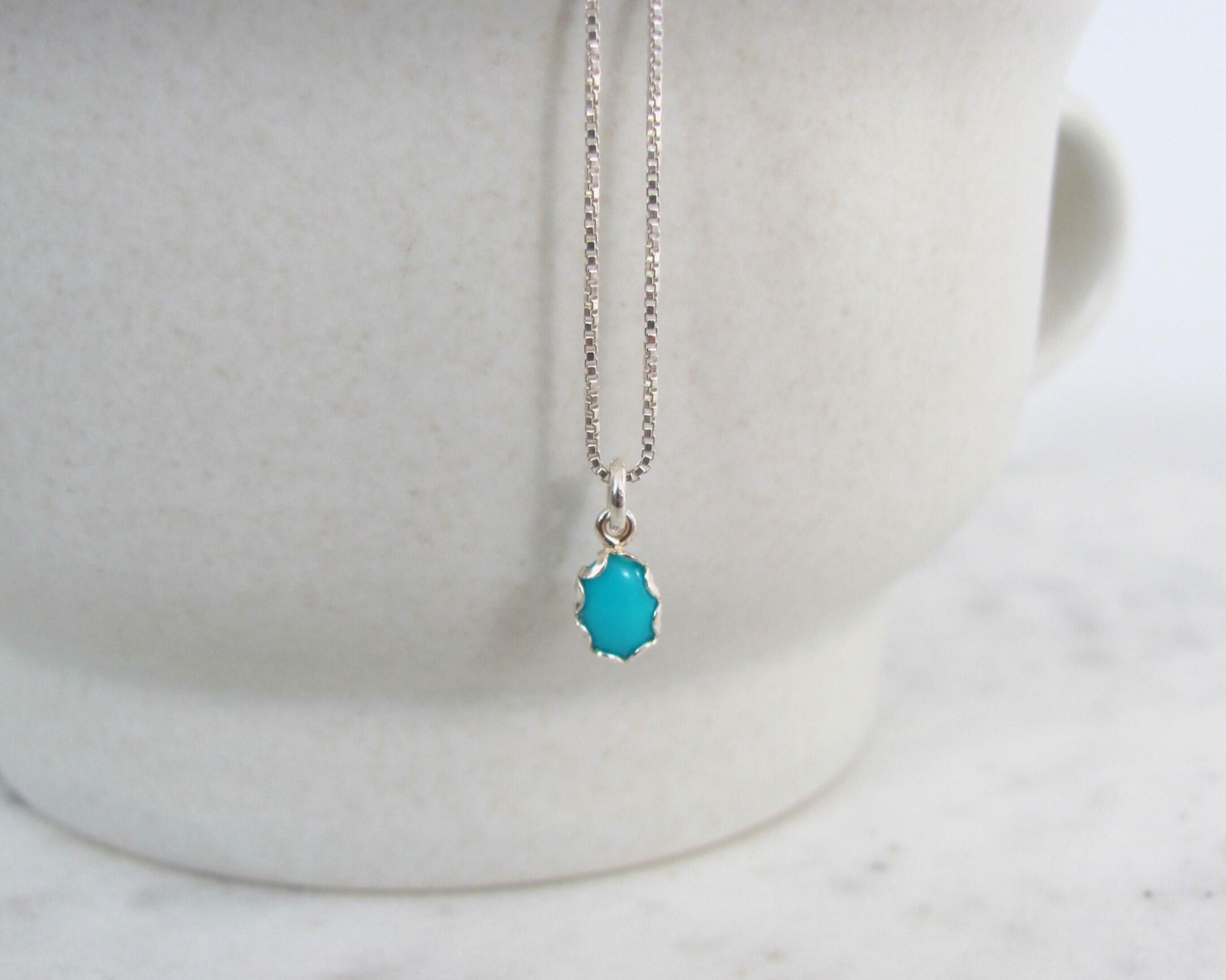 Tiny Arizona Turquoise Necklace in Sterling Silver