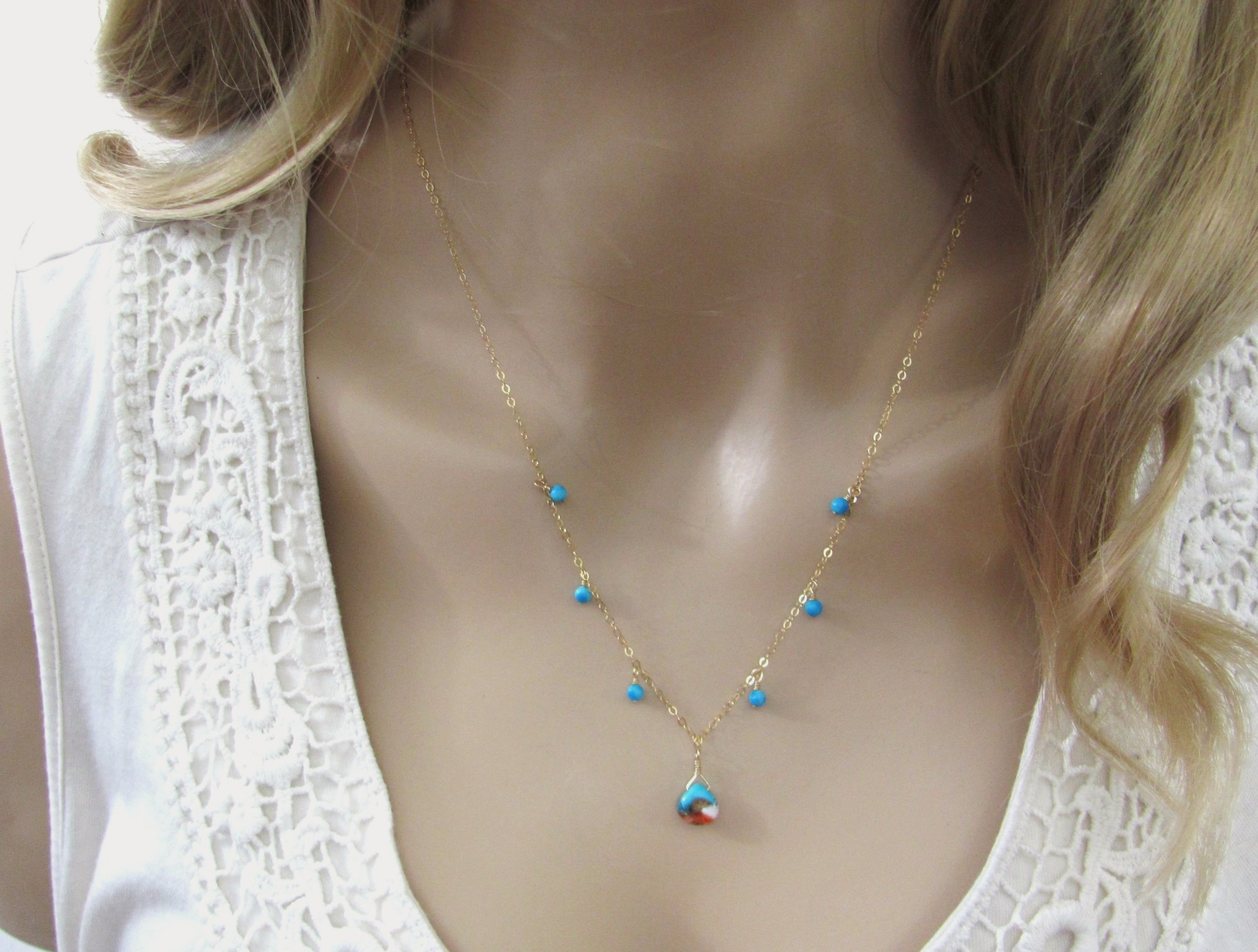 Oyster Turquoise Dangle Necklace