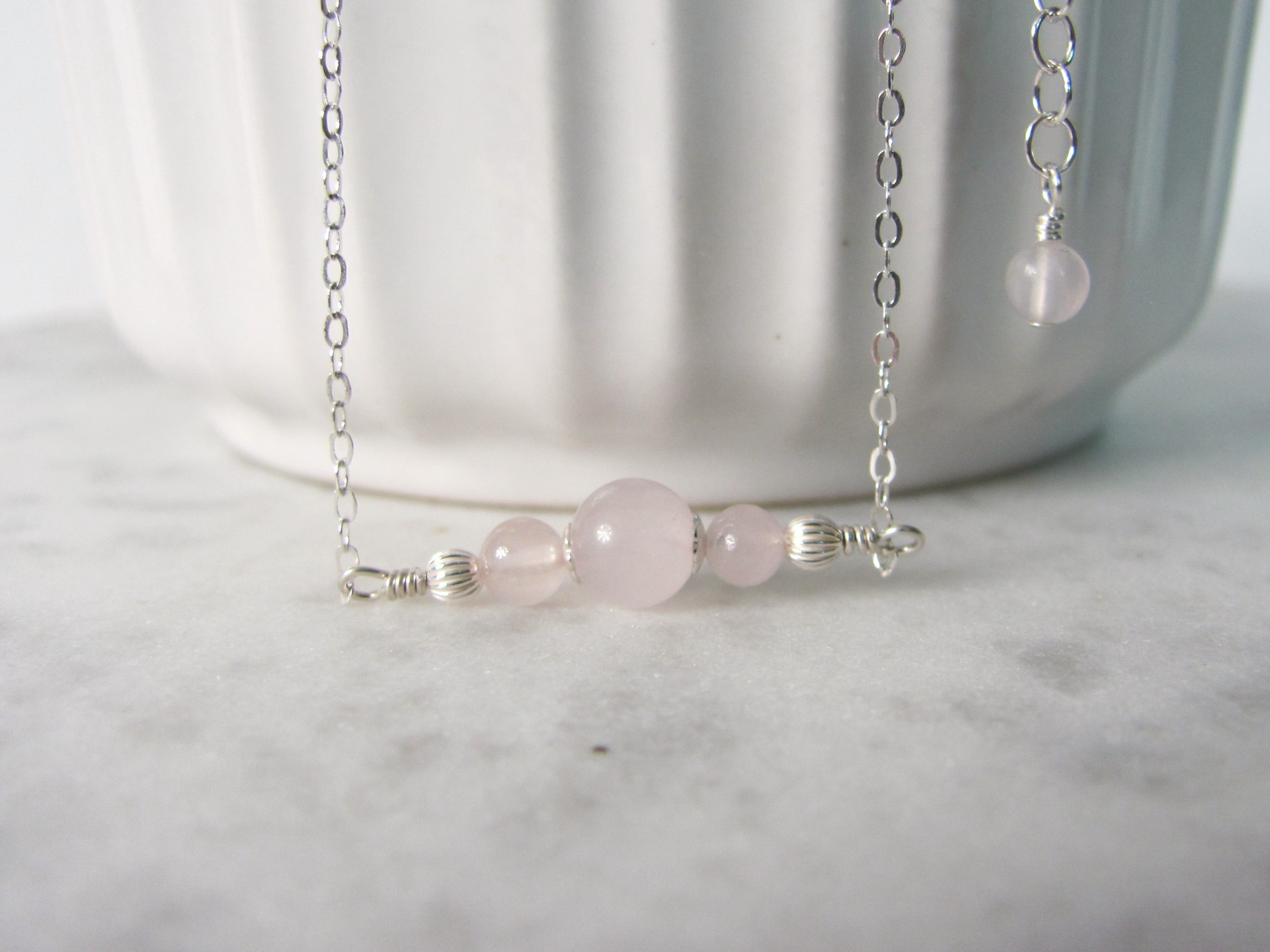 Rose Quartz Choker Necklace in Sterling Silver