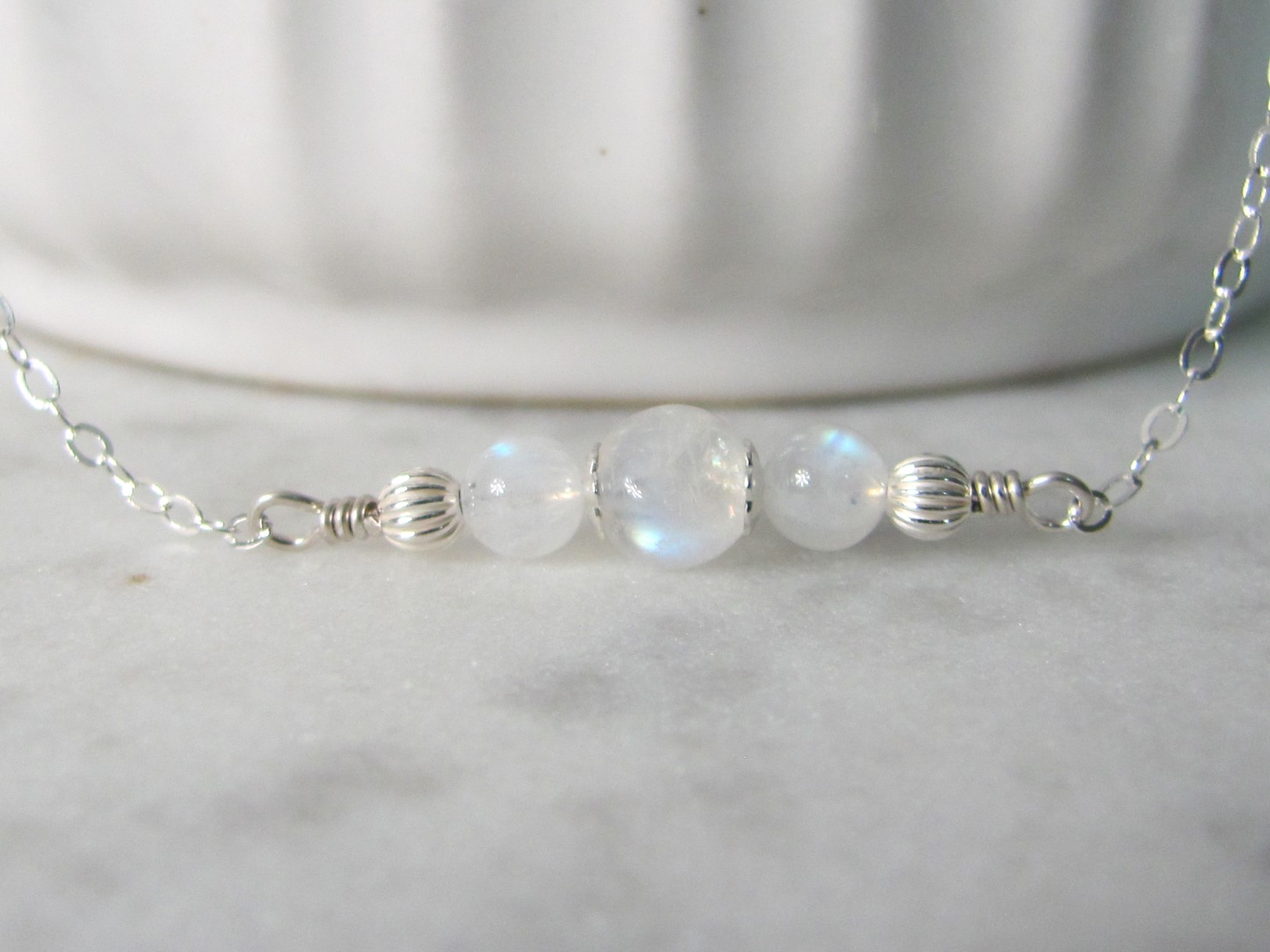 Moonstone Choker Necklace in Sterling Silver