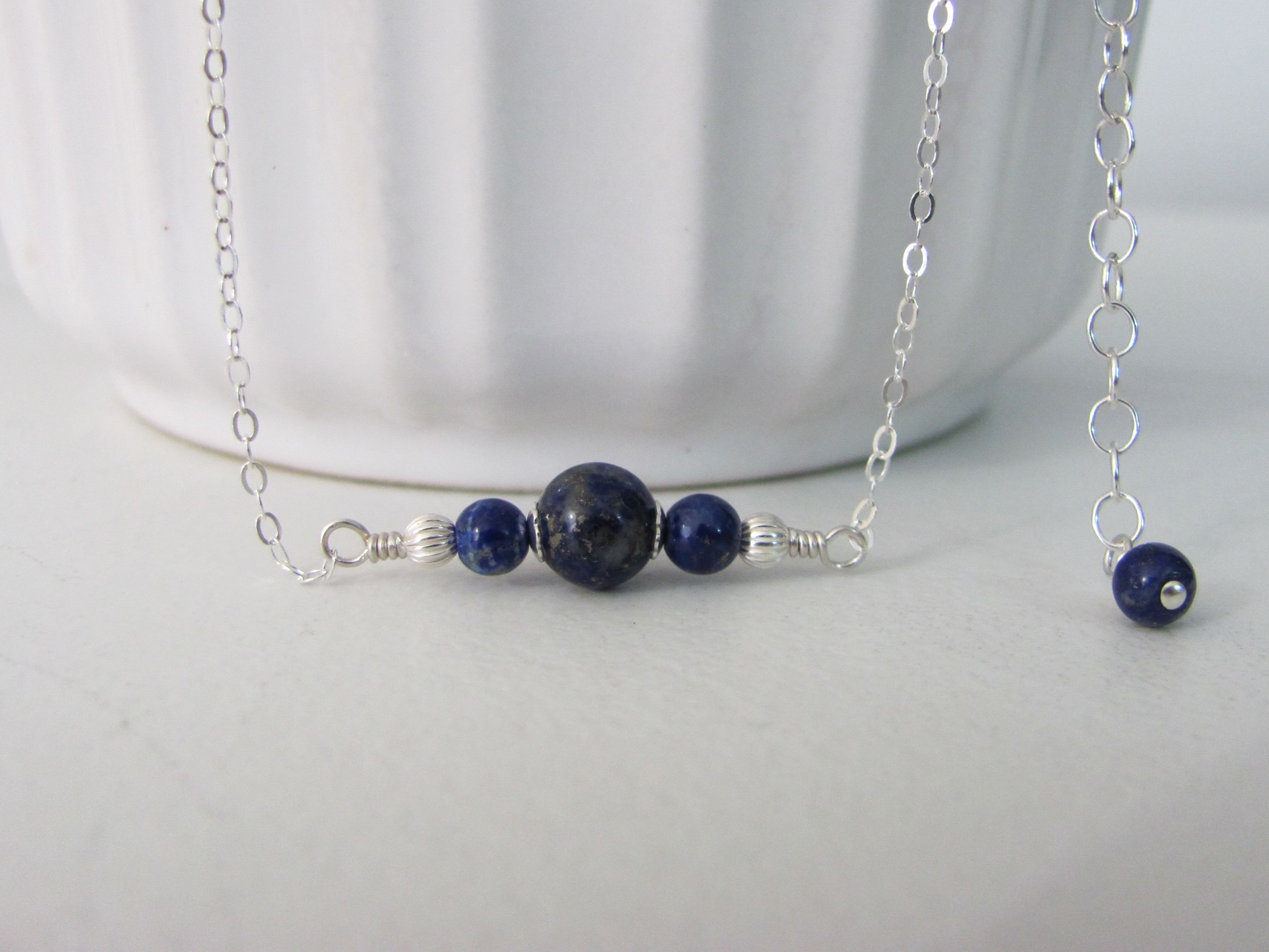 Lapis Lazuli Necklace, Sterling Silver Gemstone Choker