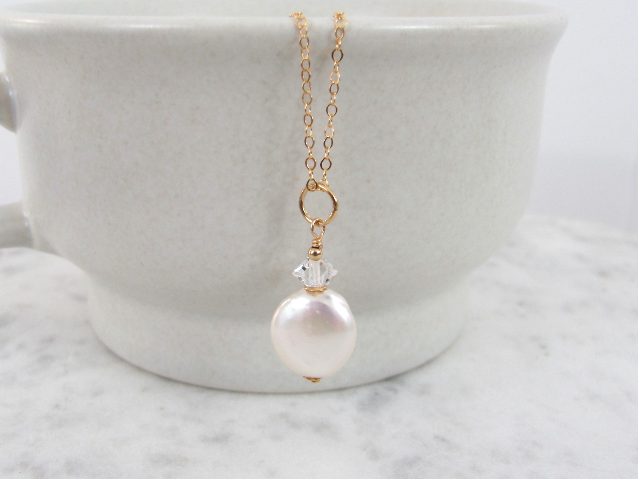 Coin Pearl Necklace with Birthstone
