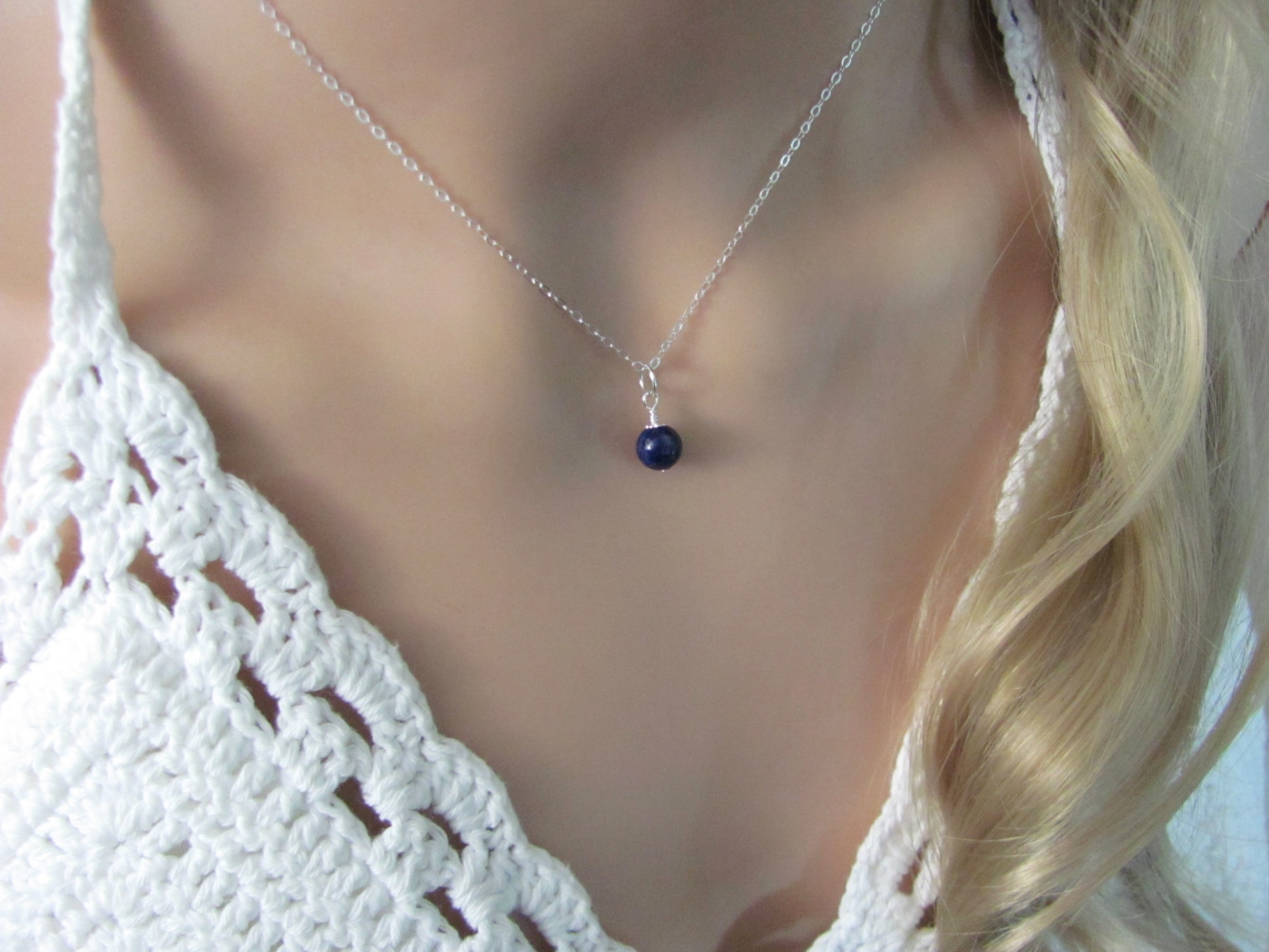 Lapis Lazuli Drop Necklace in Sterling Silver