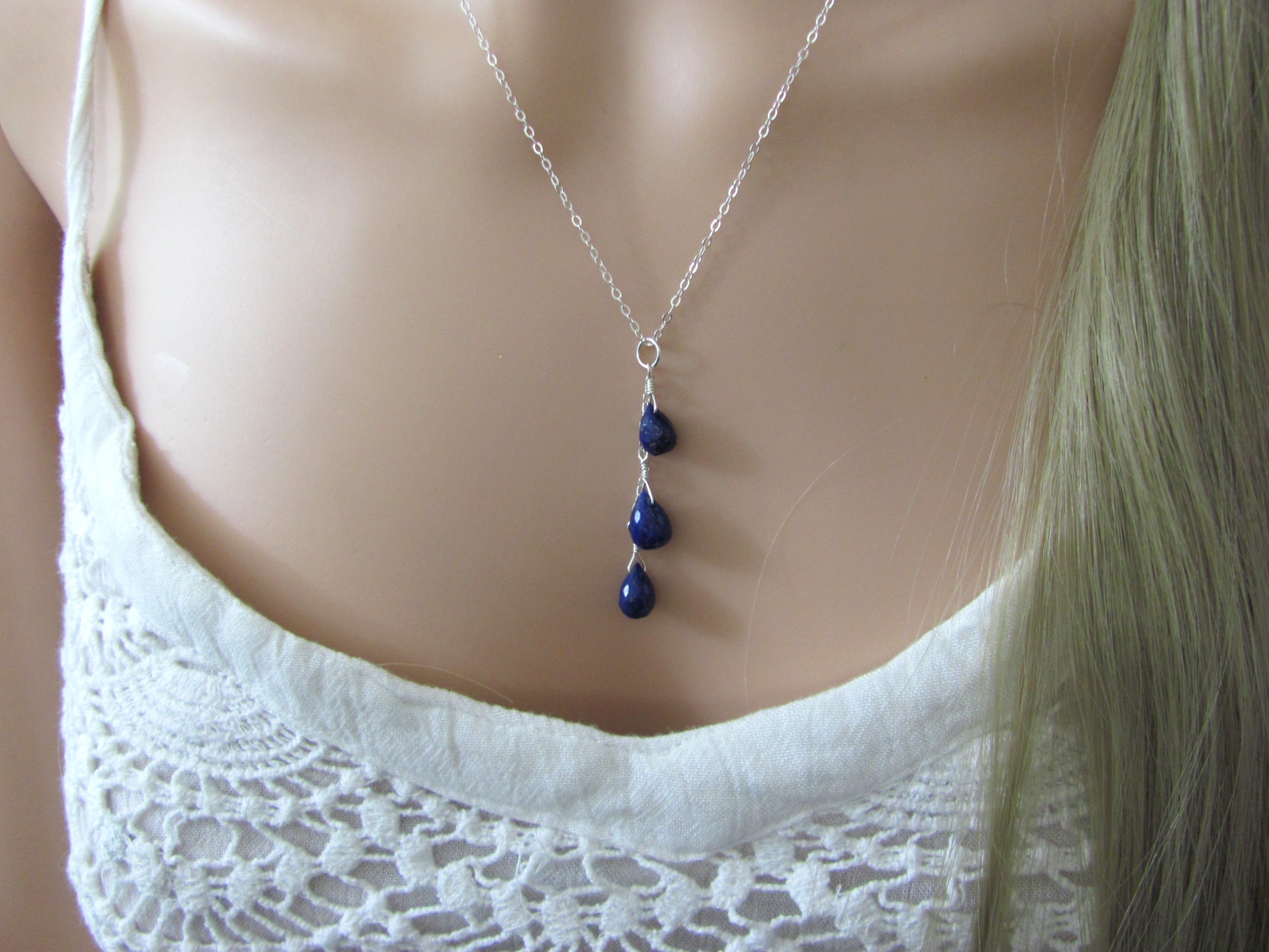 Lapis Lazuli Cascading Lariat Necklace
