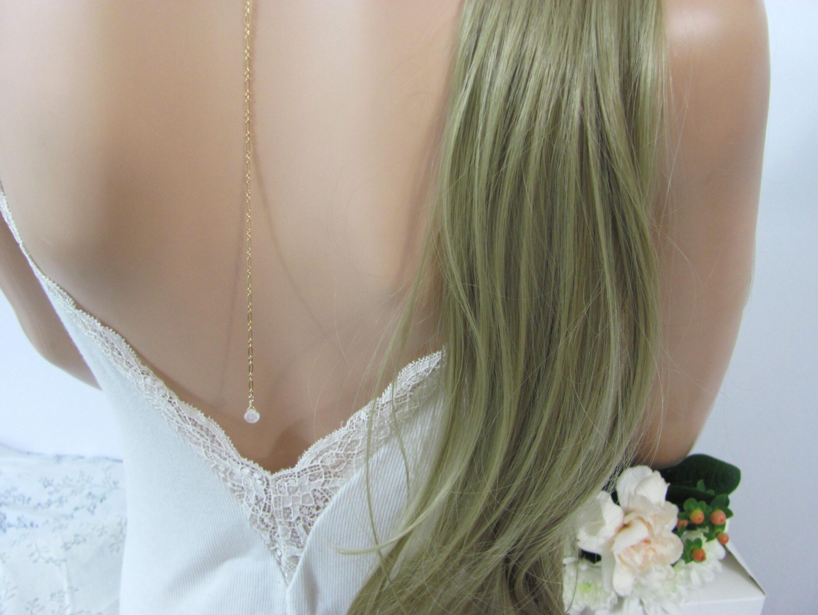 Gold Moonstone Back Necklace With Removable Drop