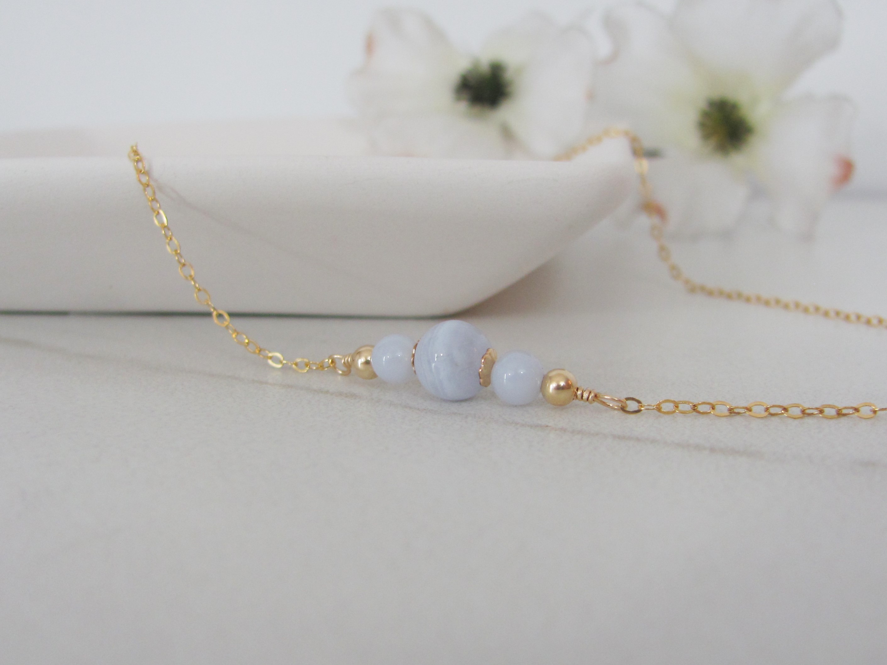 Dainty Choker Necklace with Natural Blue Lace Agate