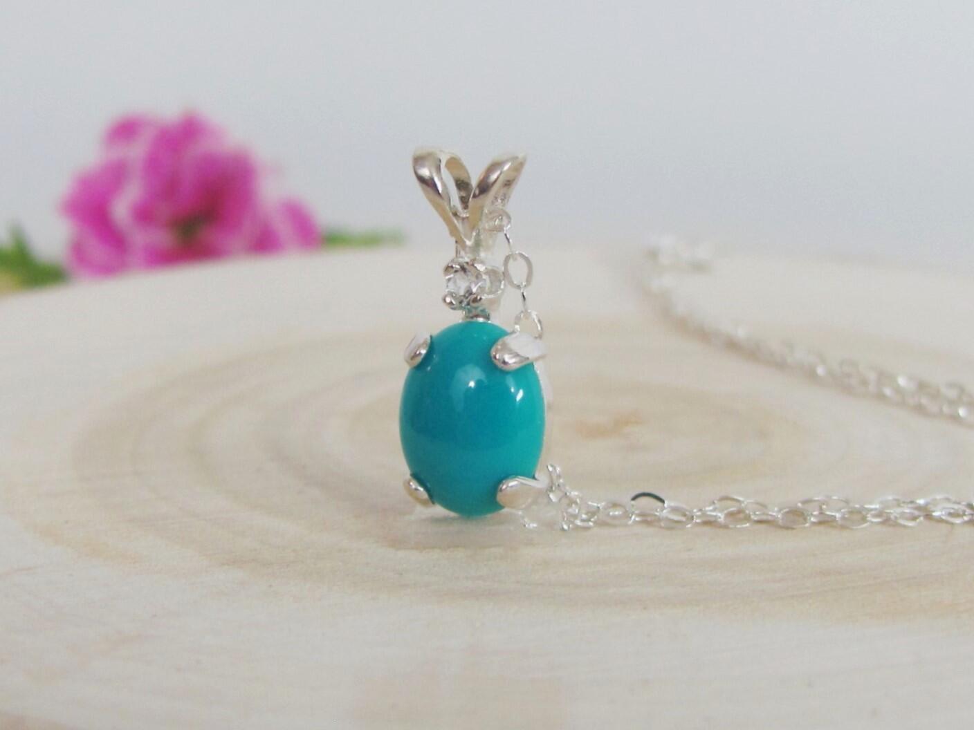 Sleeping Beauty Turquoise Oval Pendant in Sterling Silver