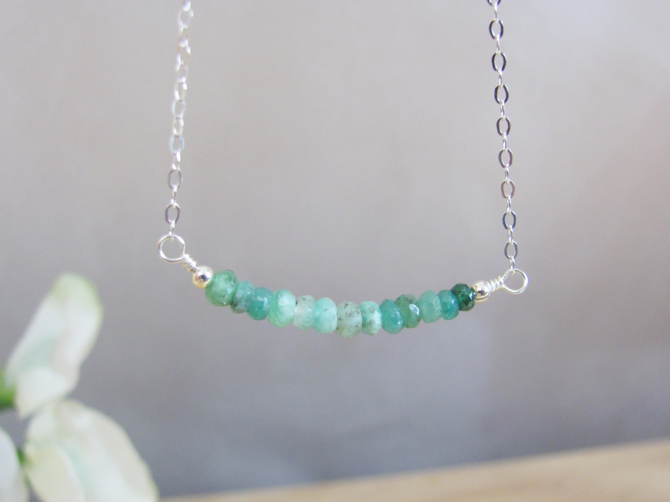 Raw Emerald Bar Necklace in Sterling Silver