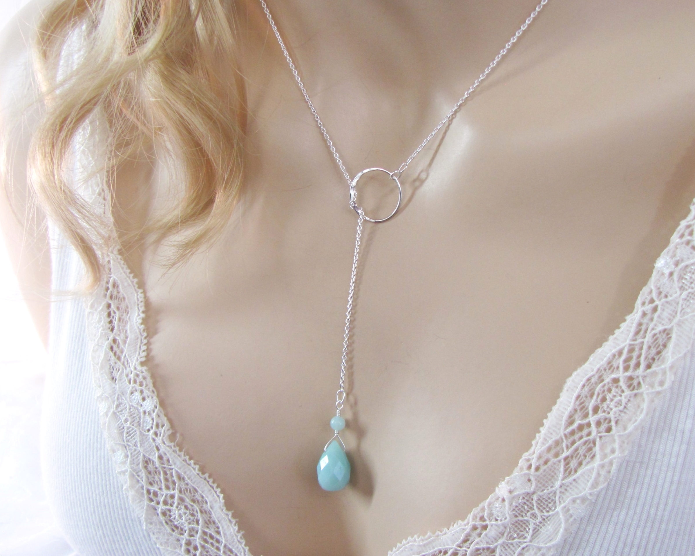 Amazonite Lariat Necklace in Sterling Silver